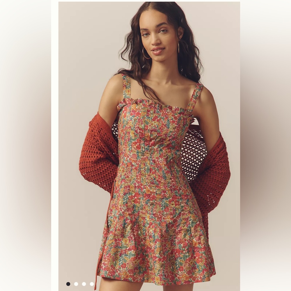 NWT Love The Label X Liberty London Cally Sleeveless Ruffle-Trim Mini Dress- XL
